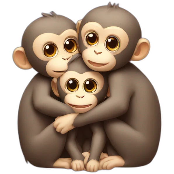 three cute monkeys hugging emoji