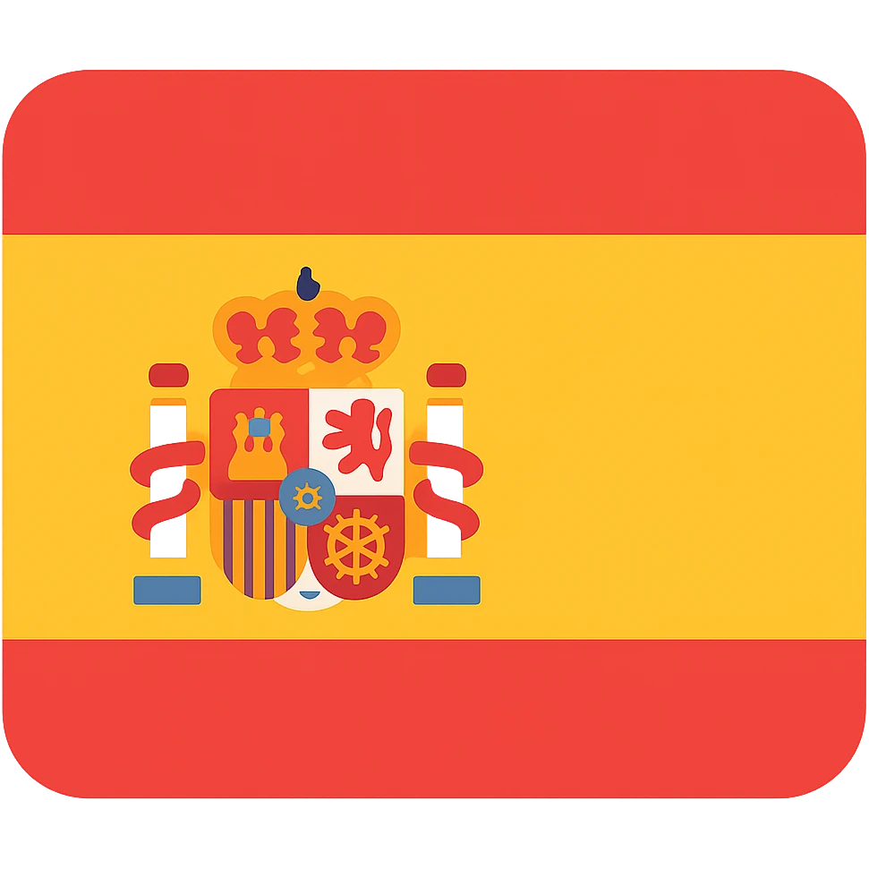 Add the Spanish coat of arms in the center of the flag, bright colors, simple geometry, icon style with clear and bold shapes. emoji