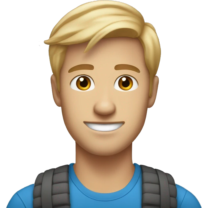 darkblond blue eyes light skin 22 years old man behind laptop emoji