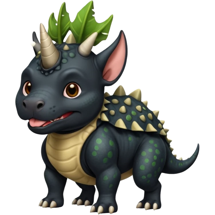 Black pibull dressed as a triceratops black emoji