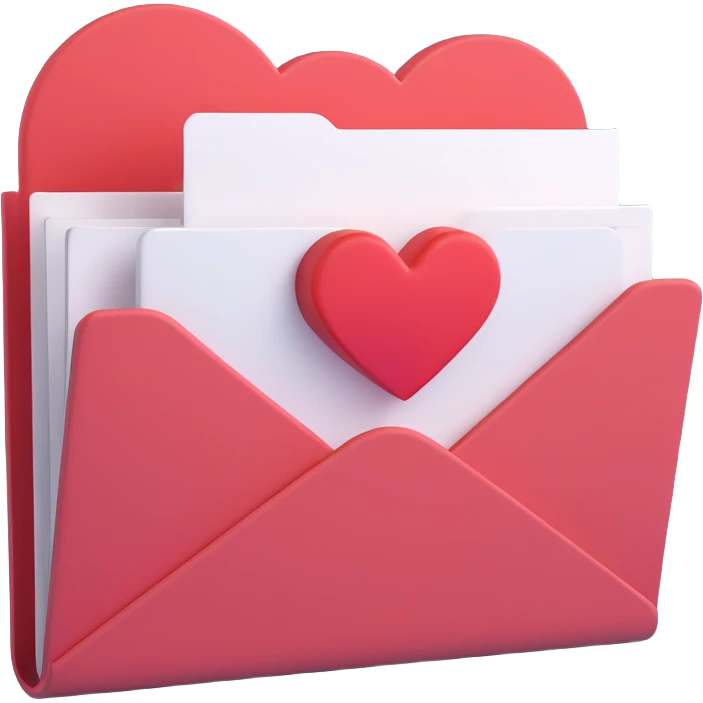 a 3D emoji style letter folder with a heart on it emoji