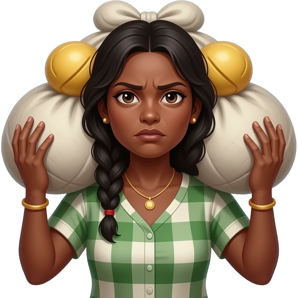 Жесткая хмурая сильная женщина на плечах груз emoji