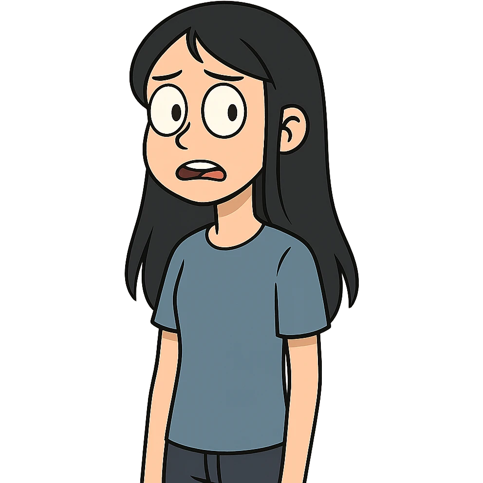 flat toon style teenager girl with black long hair and blue shirt emoji