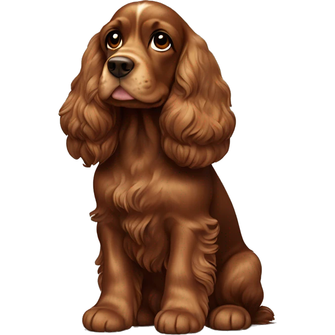 brown angel wing cocker spaniel. Dog sits show the whole body. emoji