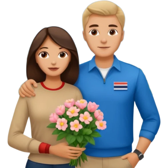 Couple traveling in Montenegro russian man and elegant  Latina girl delicate flowers and mountains in the background  emoji