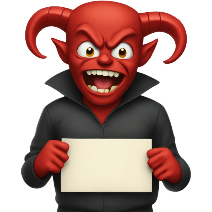 Devil holding sign saying Rebel’s fault emoji