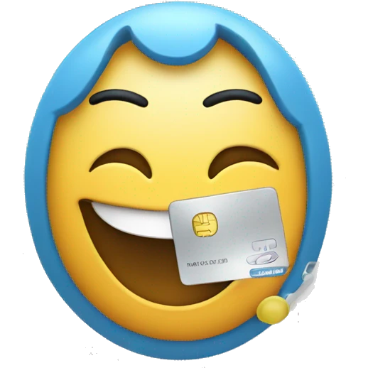 Laughing emoj holding credit card emoji