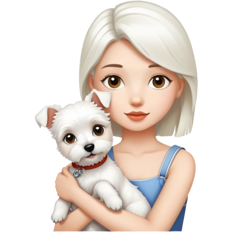 A beautiful girl holding a white terrier emoji