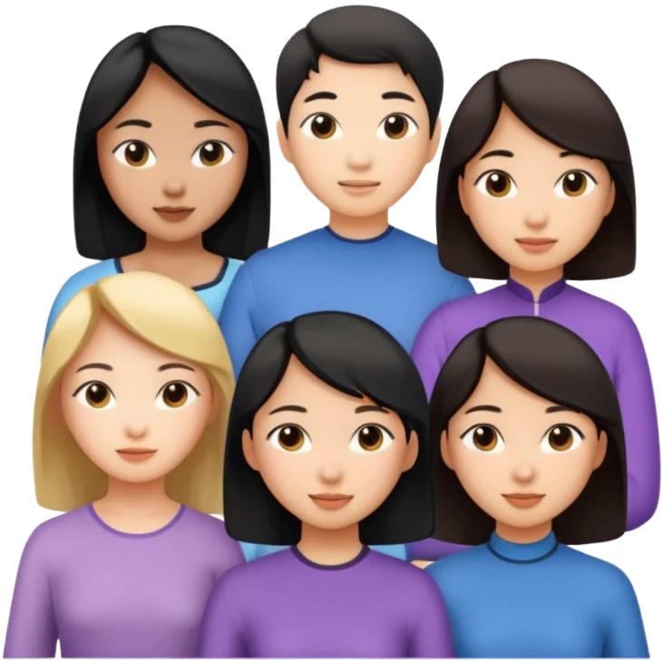 Friendship - relationship of mutual affection between people -  girls and a boy of various races with at least one asian girl. Show their necks, and shoulders please emoji