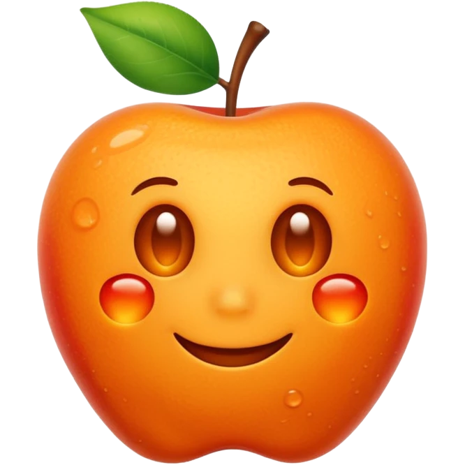 Apple-style emoji. Cute, smiling, glowing orange stem cell with small protrusions. White background. emoji