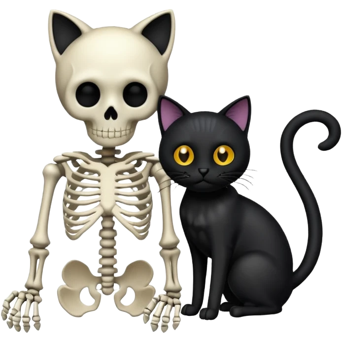 Skelton holding a black cat spooky emoji