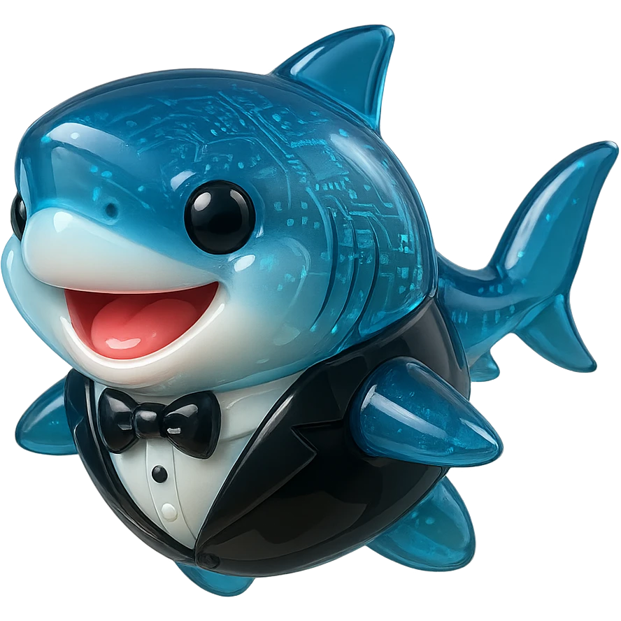 a shark puppy dressed for a high society party emoji