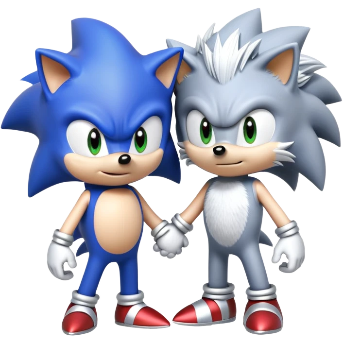 Sonic the Hedgehog, baby Sonic, and Silver the Hedgehog holding hands together emoji