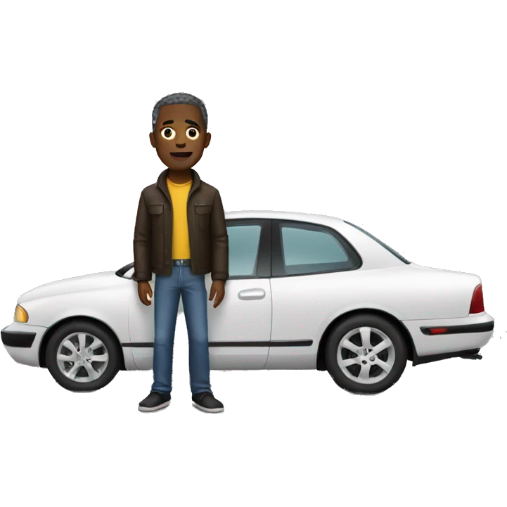 black man standing over a car emoji