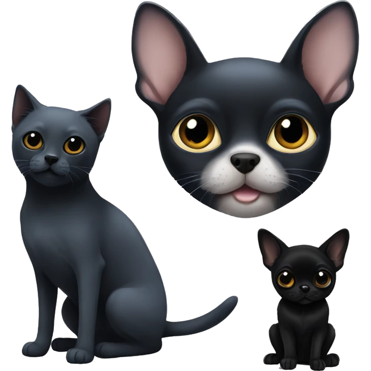 a russian blue cat and two all black chihuahuas emoji