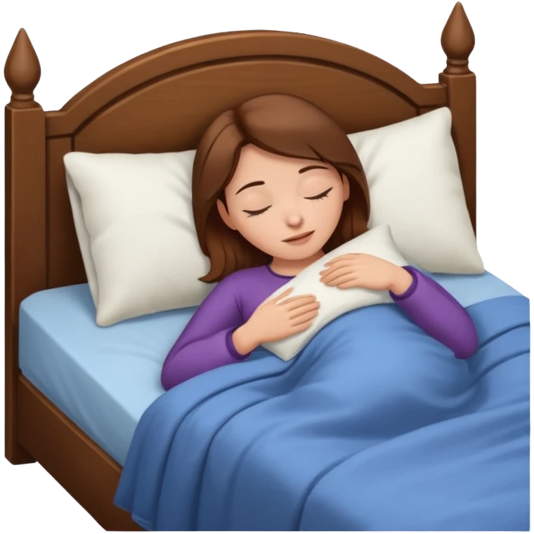 Woman with brown hair sleeping in bed emoji