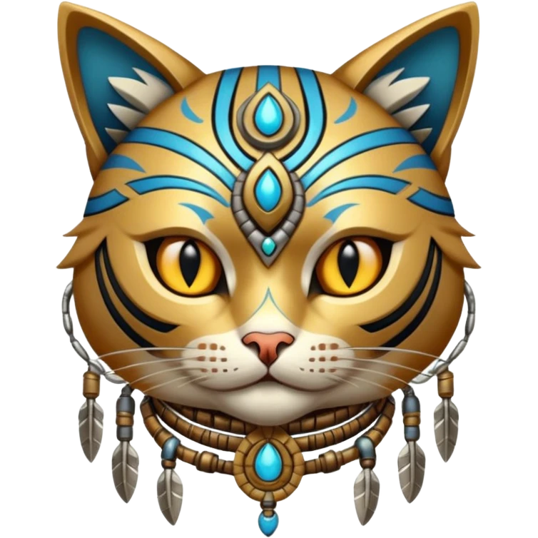 cat, wear tribal shaman cloth, cyberborg emoji