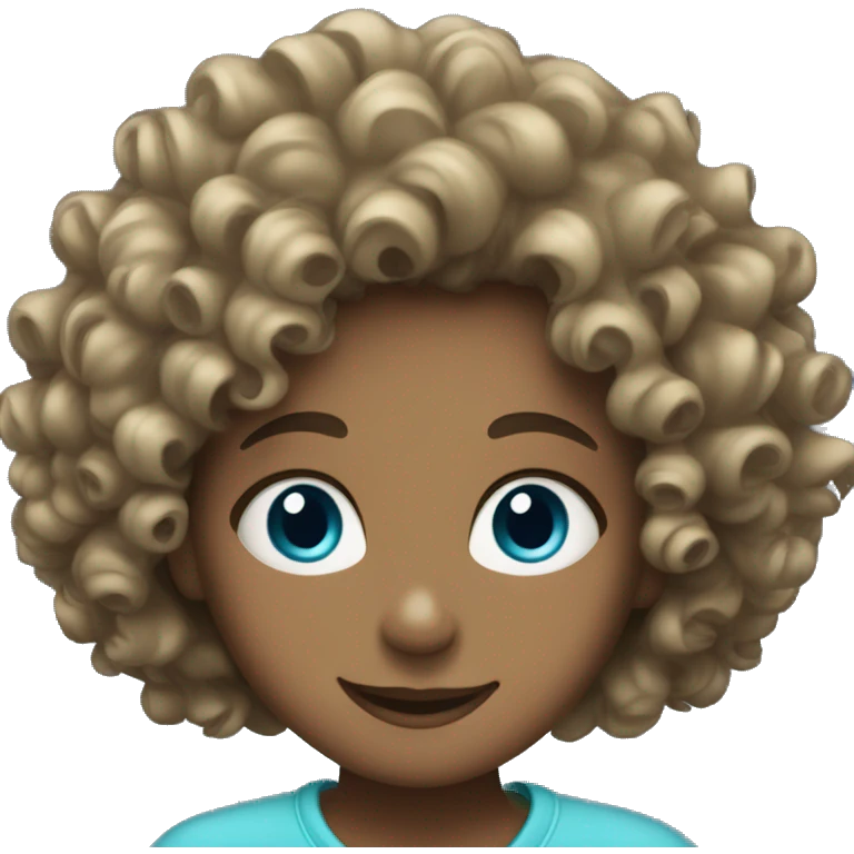 A girl with curly hair who smiles and puts patches on her blue eyes emoji