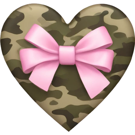 Camouflage heart with light pink bow tied around emoji