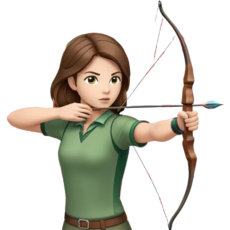 An archer drawing a bow and aiming an arrow at a target, with perfect focus and precision. The target is visible in the background, featuring concentric rings. The scene captures the concentration and skill involved in archery, emphasizing the elegance and accuracy of the sport. emoji