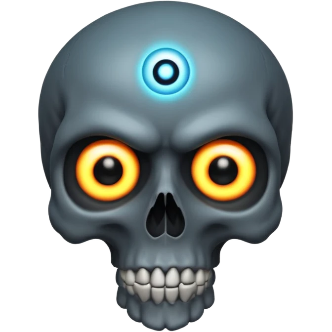 3D skull with a glowing evil eye symbol on the forehead, dark cursed vibe, intense attitude emoji