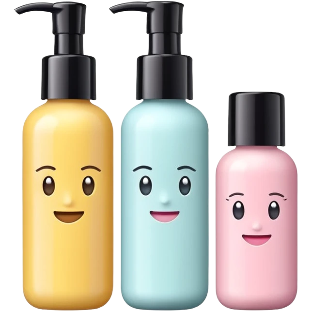 emoji of three different beauty products, with brand labels, minimalistic but luxury design (realistic), pastel colors emoji