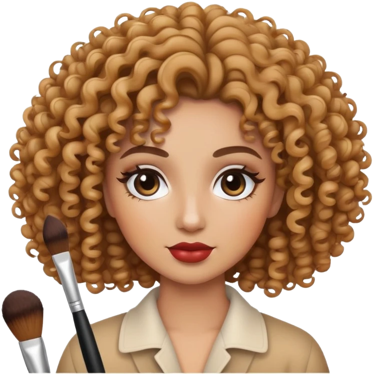 person with curly hair and a makeup brush emoji