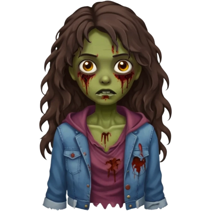 garota zumbi morena de cabelos castanho escuro e ondulados emoji