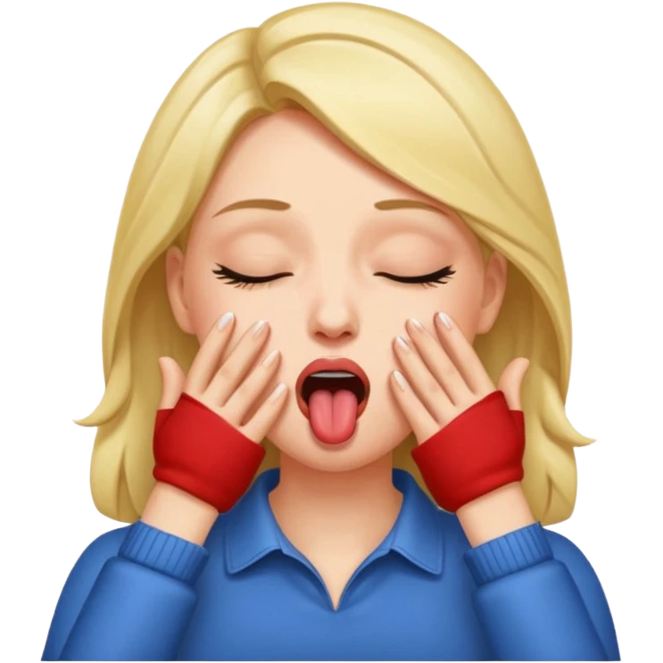 A female closing her eyes sticking out her tongue and grabbing her throat with both hands  emoji