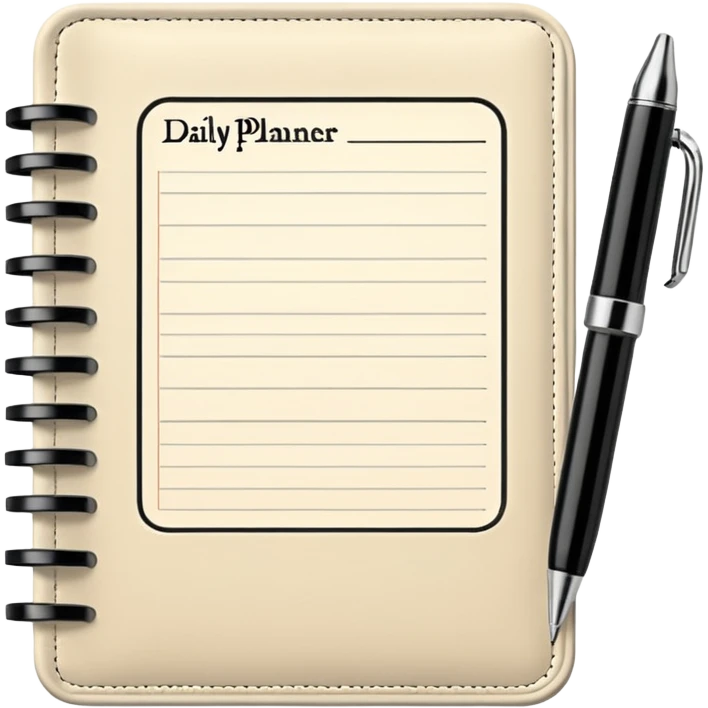 daily planner agenda cream leather with open page and pen emoji