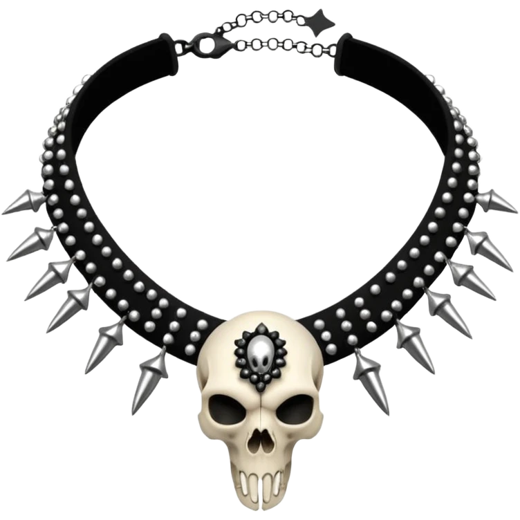 Intricate black beaded choker with animal skull and silver spikes emoji