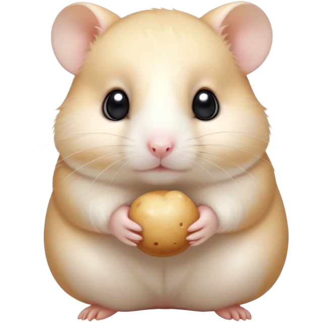 Cinematic Noble Cream Hamster Portrait Emoji, Poised and regal, with a tiny, compact build and a smooth, pristine cream fur, deep-set soulful dark eyes, Simplified yet sharp and sophisticated features, highly detailed, glowing with a soft, dignified glow, high shine, intelligent and energetic, stylized with an air of miniature elegance, focused and attentive, soft glowing outline, capturing the essence of a watchful and confident rodent, so majestic it feels as though it could scurry out of the screen with effortless authority! emoji