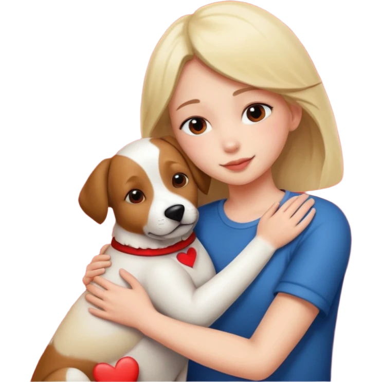 a person hugging a dog with hearts emoji