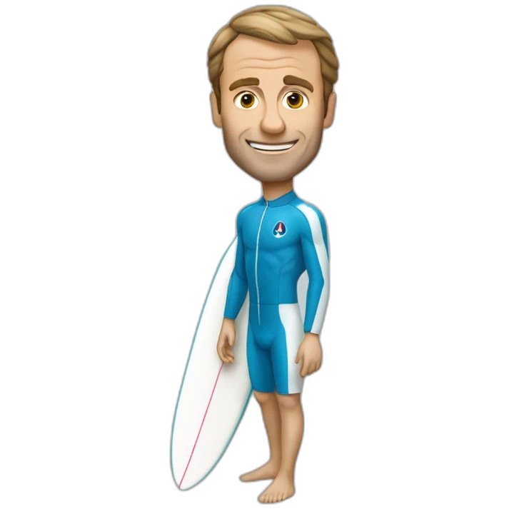 Macron avec une glace qui fait du surf emoji