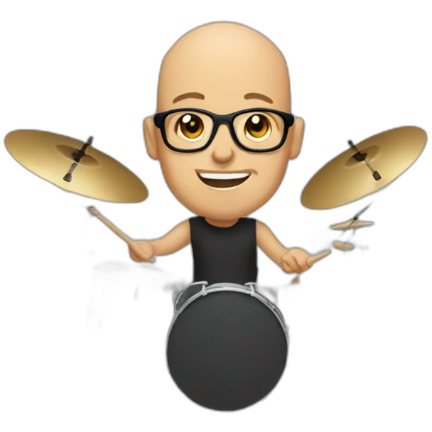 Bald Guy wearing rounded glasses and playing drums emoji
