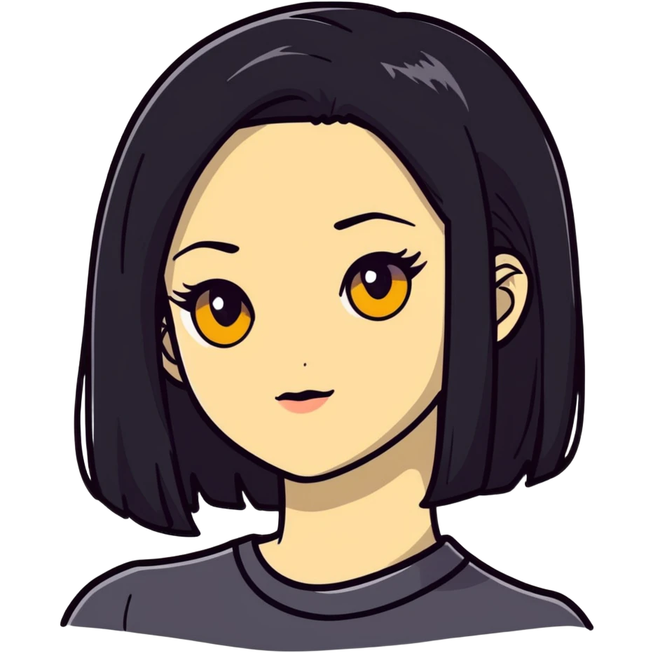 woman with black straight hair, very pale skin, yellow amber eyes emoji