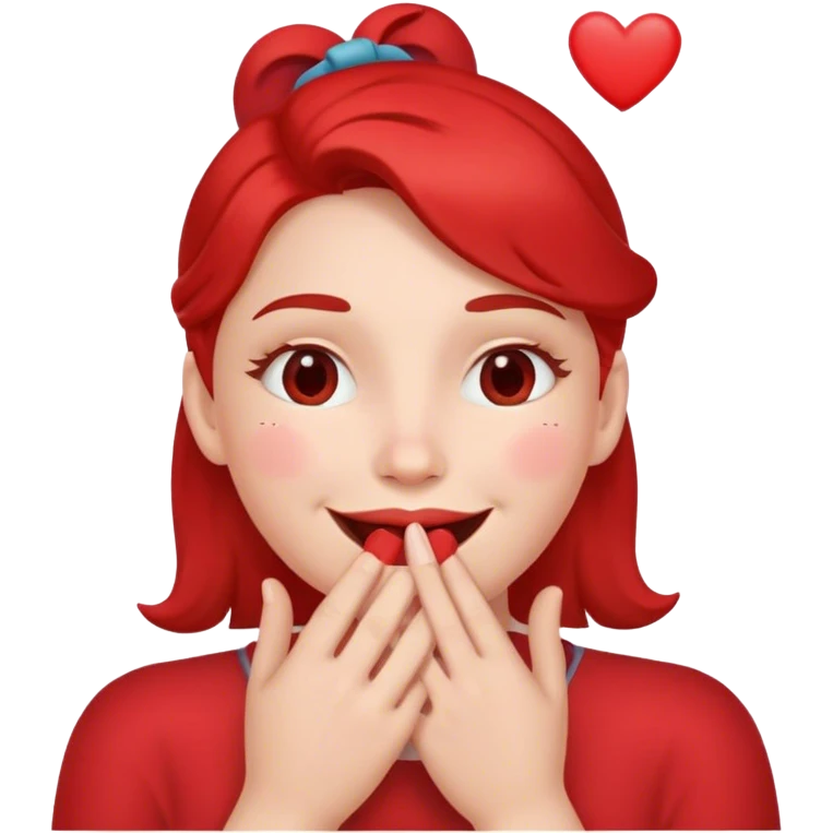 Un smile avec des cœurs autour une main devant la bouche et les joues rouges emoji