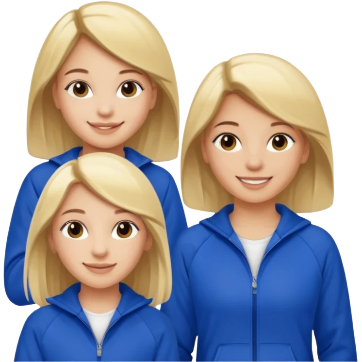 two girls smiling one has blond hair and one is has dark brown hair they are wearing royal blue track suits emoji