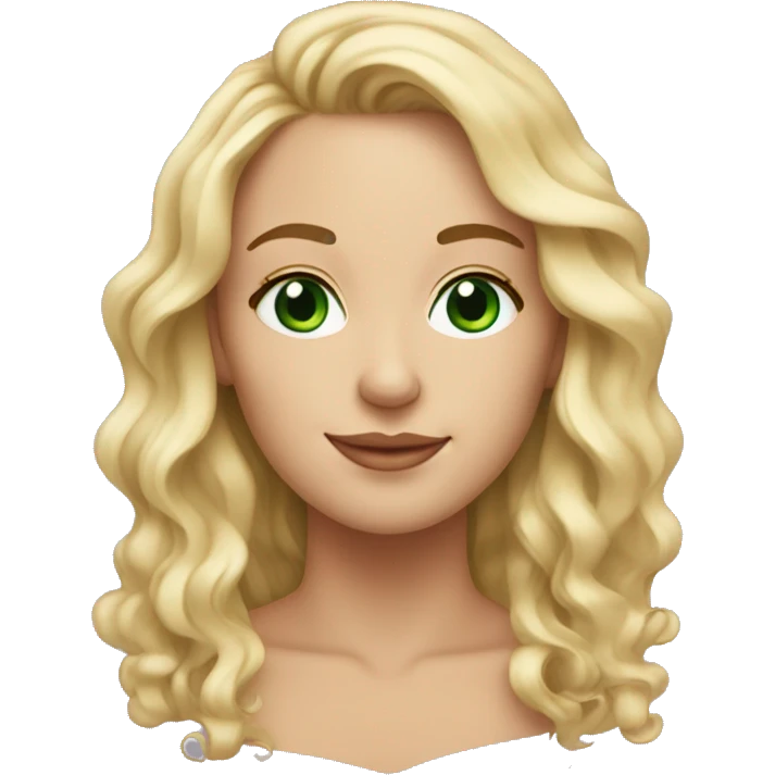 30 year old women, with blonde wavy hair and green eyes, fair complexion emoji