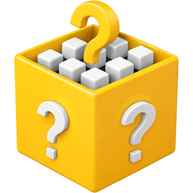  yellow cube shaped box stuffed with white question marker cubes emoji