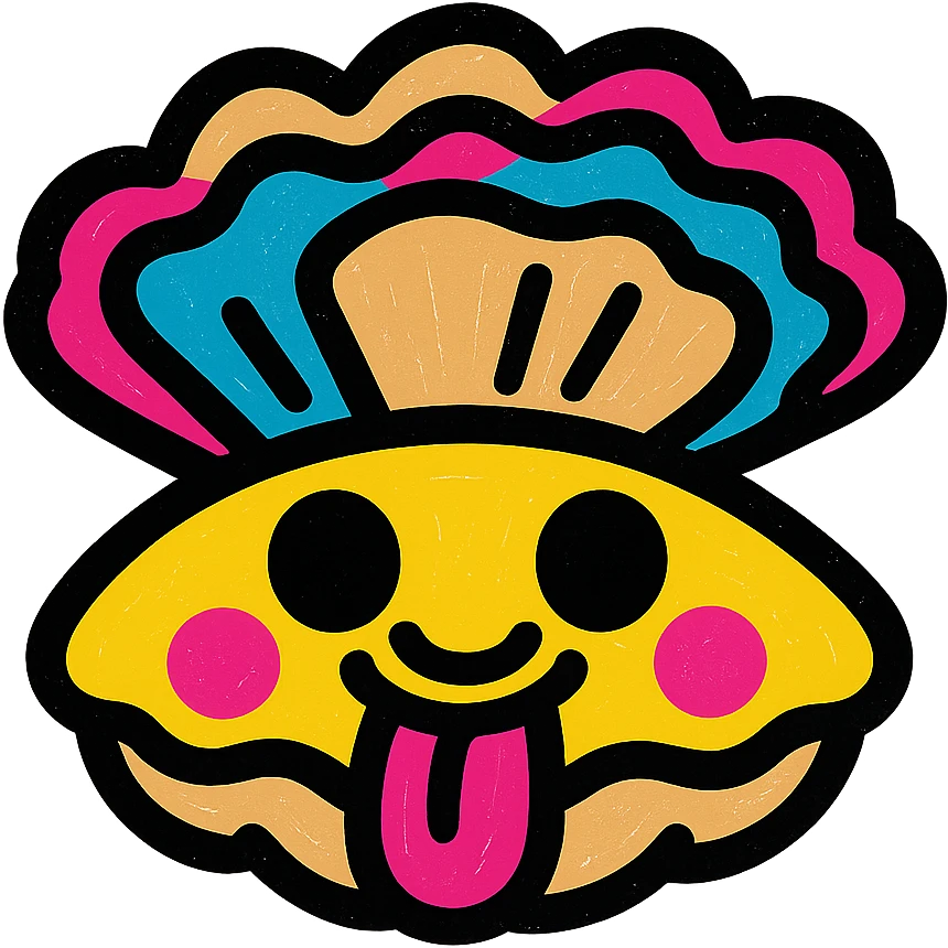 Cute oyster laughing expression in pop colors style, transparent background emoji