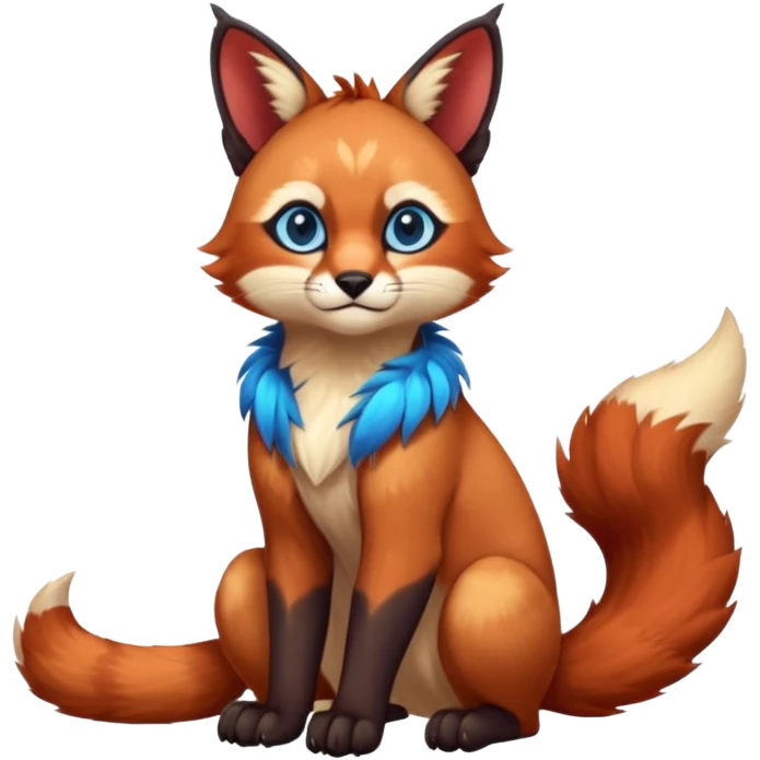 Colorful tropical blue exotic cute cool beautiful shiny beautiful fantasy-caracal-Gryphon-Cacomistle-Trico-Red-Panda-oncilla-animal-Fakémon-hybrid-fursona (full body) emoji
