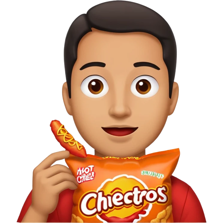 Ash Trevino eating a bag of hot Cheetos emoji