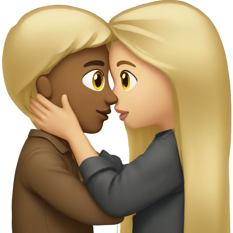 blonde girl kissing brown hair guy emoji
