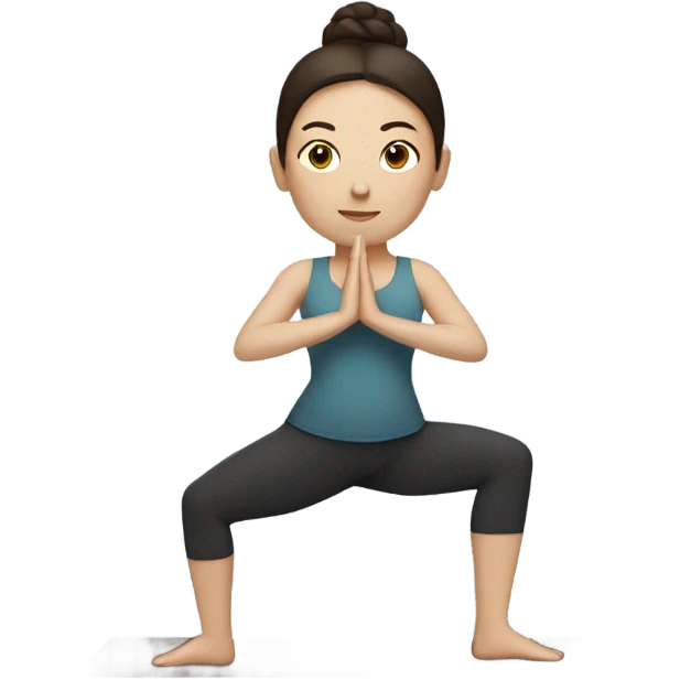 White woman with dark brown hair doing yoga emoji