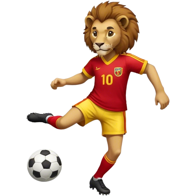 Lion with half red and half yellow shirt playing soccer  emoji