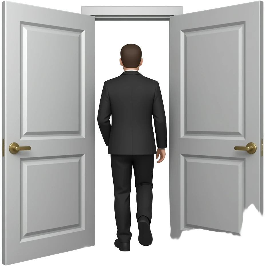 door open with a man silhouette leaving, emotional scene, minimal flat illustration, soft warm tones, simple shapes, consistent style, no background emoji