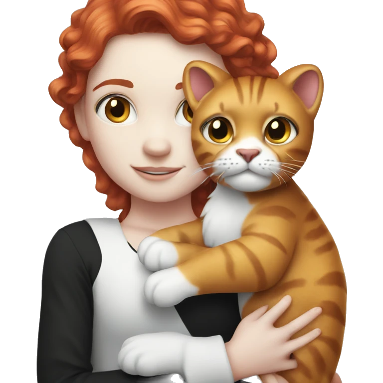 Red haired girl holding 1 black and white humongous big cat emoji