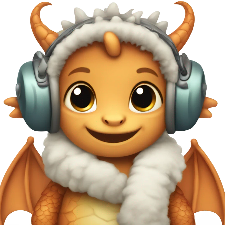 Cute baby dragon. Wearing mittens and earmuffs.  emoji