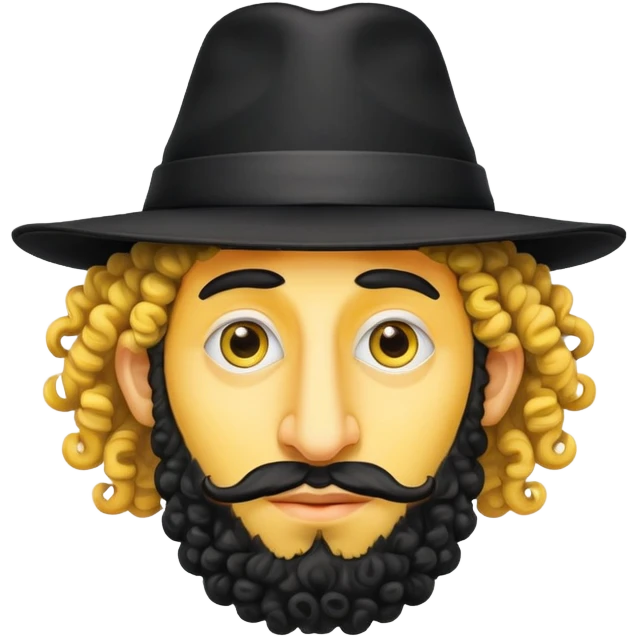 Head of an orthodox Jewish man with yellow skin, a huge nose and curly hair with a black Orthodox Jew hat emoji